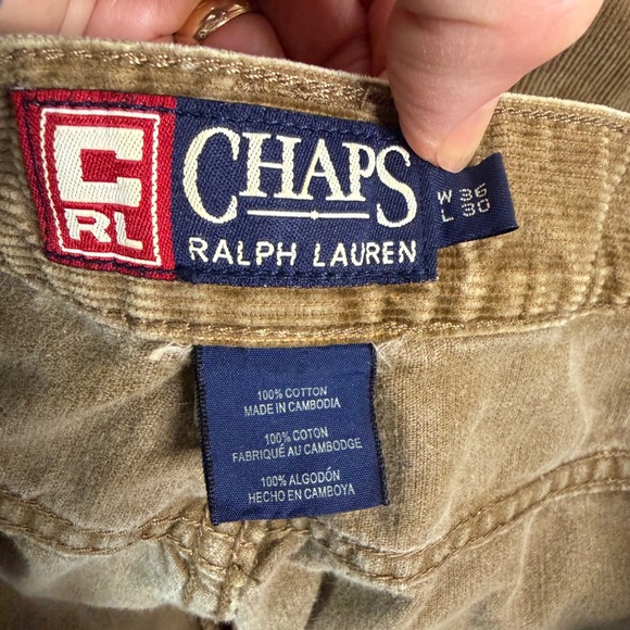 Vintage Y2K Chaps Ralph Lauren Mens 36x30 Tan Corduroy Baggy Carpenter Pants - Picture 5 of 9